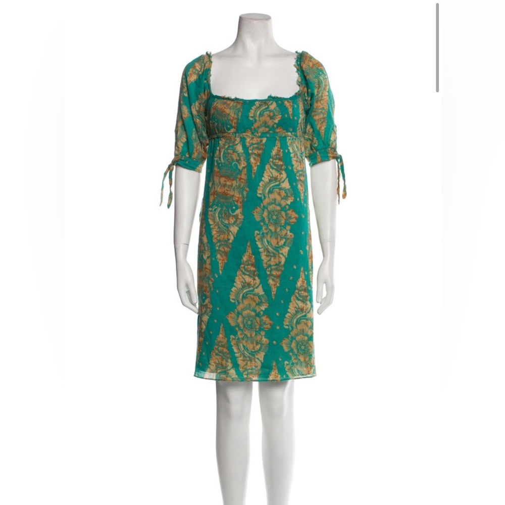Diane von Furstenberg DVF Green Cotton Print Knee Length Dress Size 6